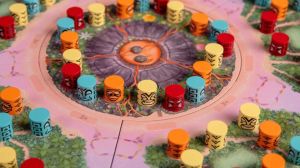 Kilauea Board Game Tiki Pieces On Volcano