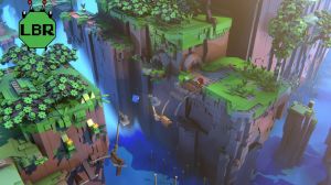 Lego Voyagers Brick Heroes Leaping Bridge Between Cliffs Above Sea