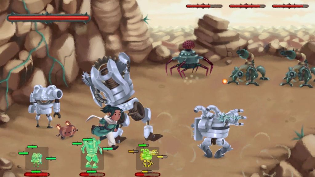 Ryn Running Through Robot Battle On Mountain Arena